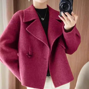 高端100%双面羊毛大衣女外套风衣纯羊毛扣子高档毛呢短款小个子