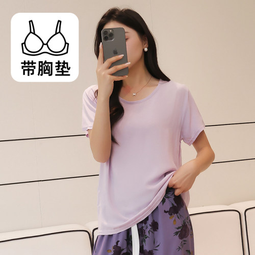 带胸垫棉绸短袖睡衣女款2025新款