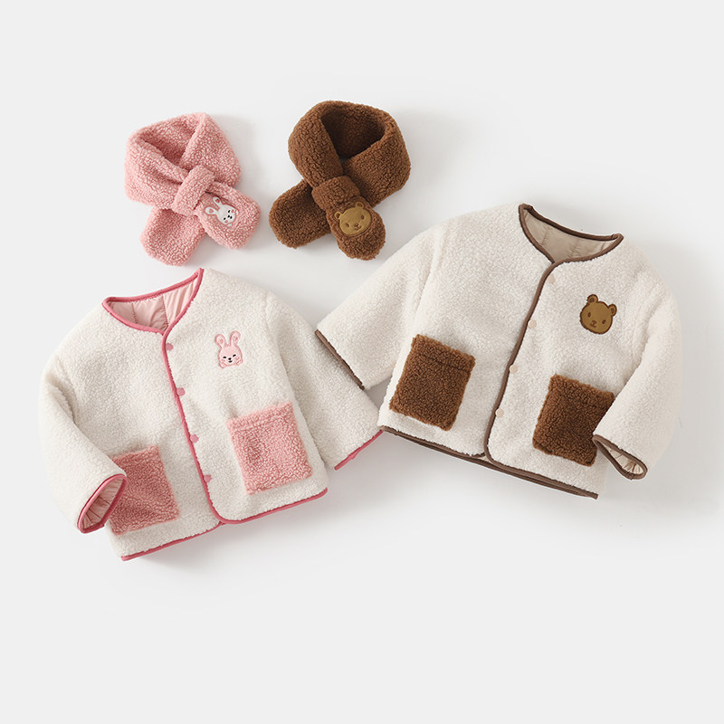 婴幼儿双面穿棉服0-3岁冬季韩国男童装女宝宝可爱小兔加厚外套