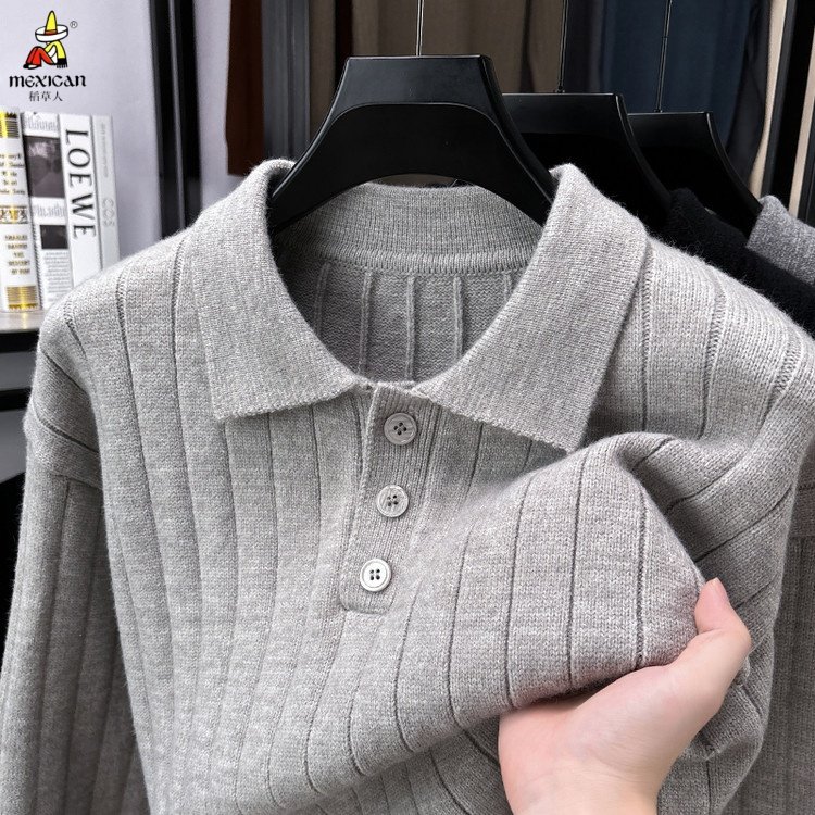 稻草人秋冬V字领青春活力风套头青年保暖针织衫毛衣男假两件卫衣