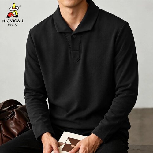 稻草人2026新款秋季男士德容华夫格长袖Polo衫老钱风休闲翻领上衣