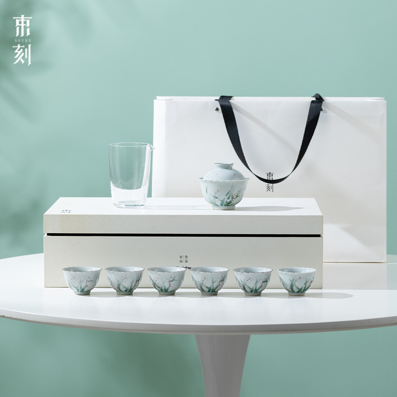 束刻小清新盖碗兰花手绘茶具套装