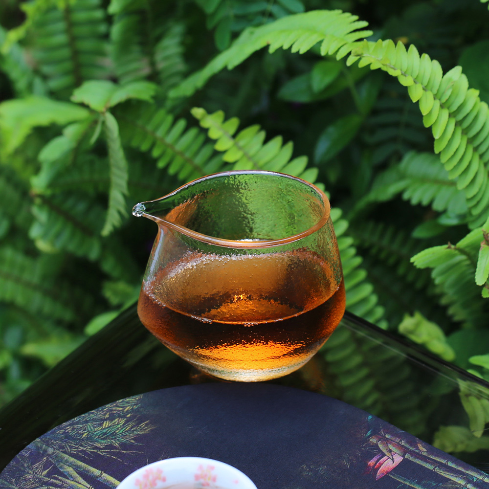 夏禾茶具新品玻璃公道杯高硼硅耐热玻璃加厚茶海创意锤纹扁口分茶