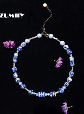 ZUMIIY//青花烟雨 青花瓷项链 新中式国风小众设计师手作男女同款