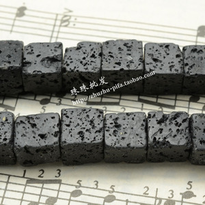 天然火山石玄武岩正方粒正方体正方形串珠 DIY材料手工饰品配件
