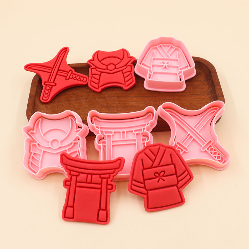 武士系列饼干模具武士刀鸟居和服头盔翻糖曲奇饼干3D立体按压切模