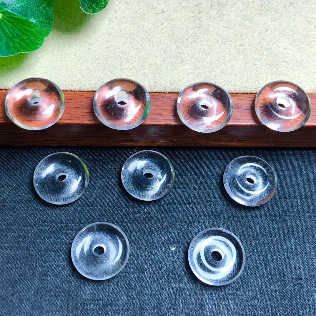 天然白水晶平安扣手工diy手链项链吊坠手机链步摇耳饰流苏配饰