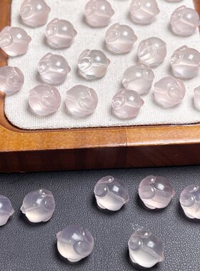 天然粉水晶兔子雕刻件手工diy手链项链吊坠滴溜串链配件饰品挂件