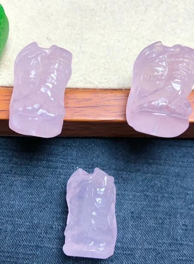 天然粉晶雕刻扎基拉姆手工DIY手链项链吊坠手牌水晶饰品配饰