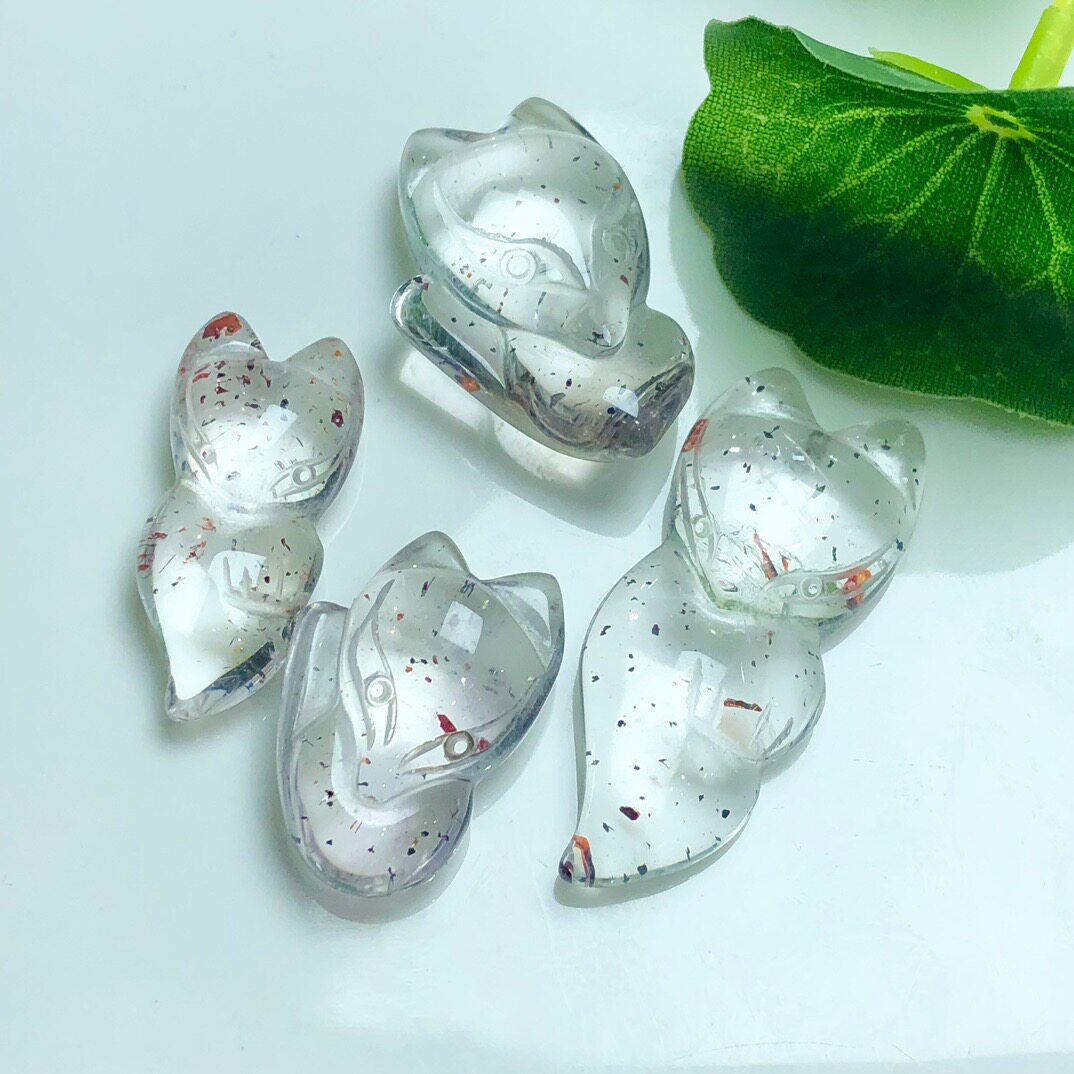 天然白水晶金草莓大头狐狸手工DIY手链项链耳饰吊坠挂件水晶饰品