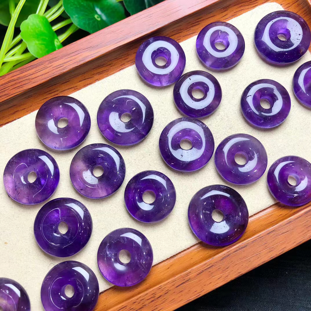 天然紫水晶平安扣手工diy手链项链吊坠手机链钥匙扣包挂水晶配饰