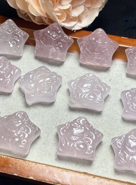 天然粉水晶星星狐雕刻件手工DIY手链项链吊坠滴溜串链饰品配件