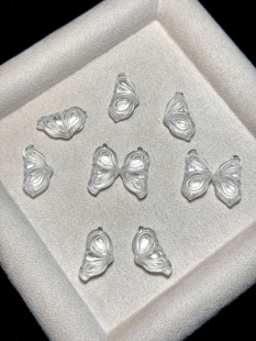 天然白水晶蝴蝶翅膀雕刻件手工DIY手链项链串链水晶配件饰品挂件