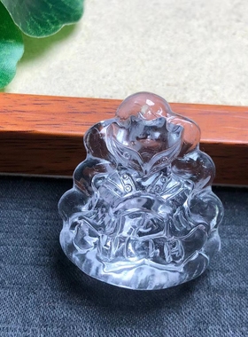 天然白水晶雕刻九尾狐吊坠手工diy手链项链车挂包挂水晶配饰