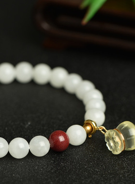 民族风青白玉朱砂黄水晶手链