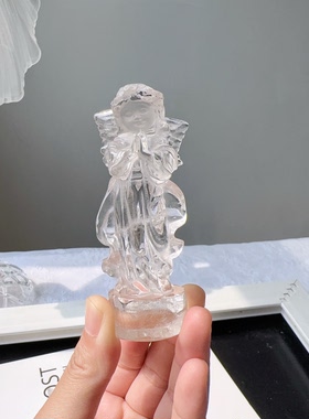 天然喜马白水晶雕刻祈祷天使女神摆件能量家居玄关装饰送闺蜜礼物