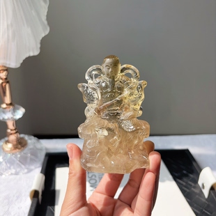 天然巴西黄水晶原石精雕真武大帝摆件家居商业玄武办公能量送礼物