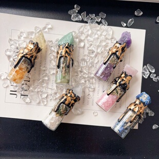 天然水晶许愿瓶消磁石碎石粉紫白原石碗摆件漂流瓶鼠尾草藏香柏