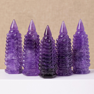 天然水晶紫水晶文昌塔摆件紫水晶原石雕刻九层文昌塔学生书房摆件
