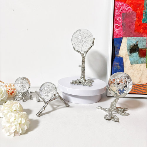 银色轻奢创意水晶球展示架底座金属电镀支架球托架放置架陈列底座