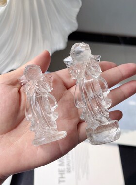 天然印度喜马白水晶透体雕刻祈祷天使女神摆件能量家居玄关装饰