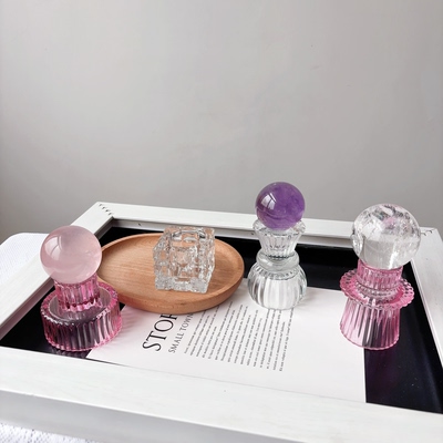 水晶球底座钻石方格纹形简约ins消磁收纳玻璃正方形烛台摆件酒店