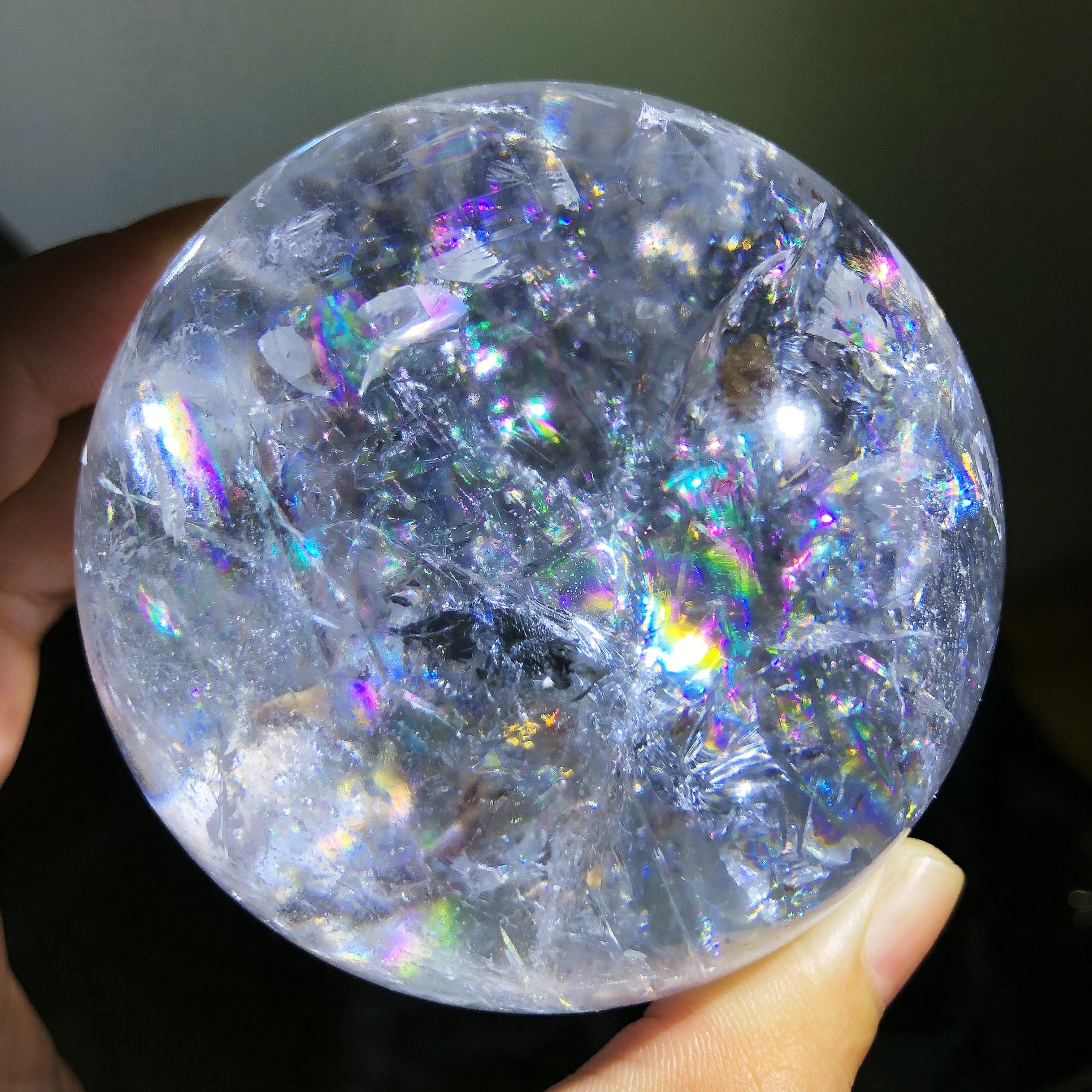 精品天然白水晶球彩虹钻石碎花白阿赛高冰透体实物七彩更美