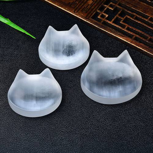 天然透石膏碗摆件猫耳朵形状凹面水晶碗家居客厅桌面摆设