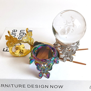 合金金属蝴蝶水晶球底座 支架创意家居玄关摆件水晶石矿石底托