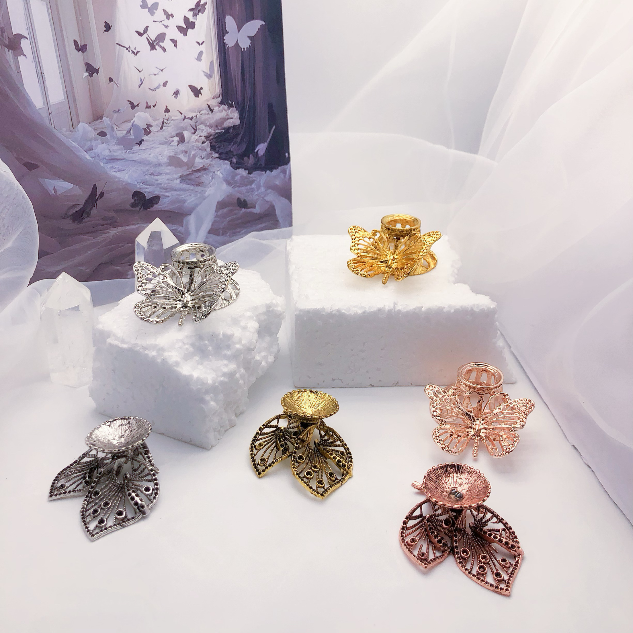 合金蝴蝶款水晶球底座蛋形底托架家居创意工艺品玄关摆件置物架