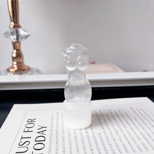 天然水晶摩洛哥石膏摆件装饰原石打磨雕刻件女模特美女身材造型