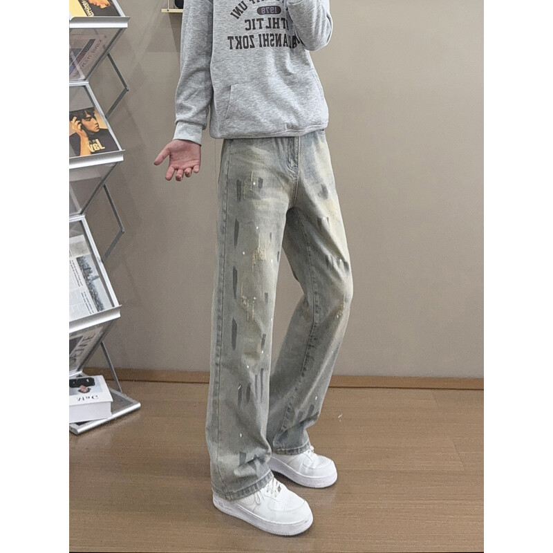 B221 高品质美式ins高街暗黑宽松喷墨牛仔裤 LK25472