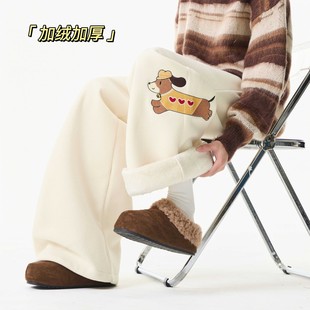 B315 美式 小狗刺绣设计加绒卫裤 新款 K25928JR 休闲冬季