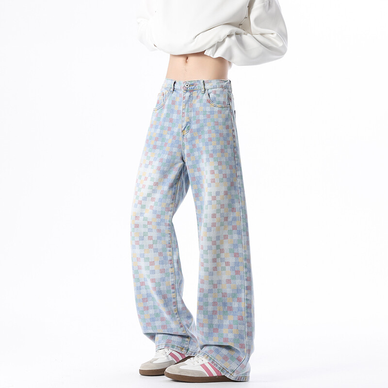 B221美式ins高街小众印花宽松直筒牛仔裤 LK25576