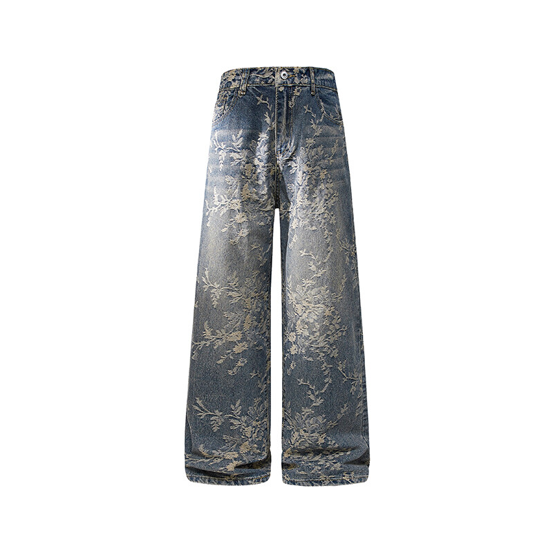 B221美式ins高街宽松提花微喇牛仔裤LK25582