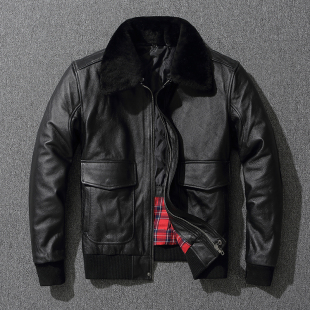潮 加棉毛领皮夹克简约冬装 欧版 真皮皮衣男头层牛皮纯皮飞行服大码