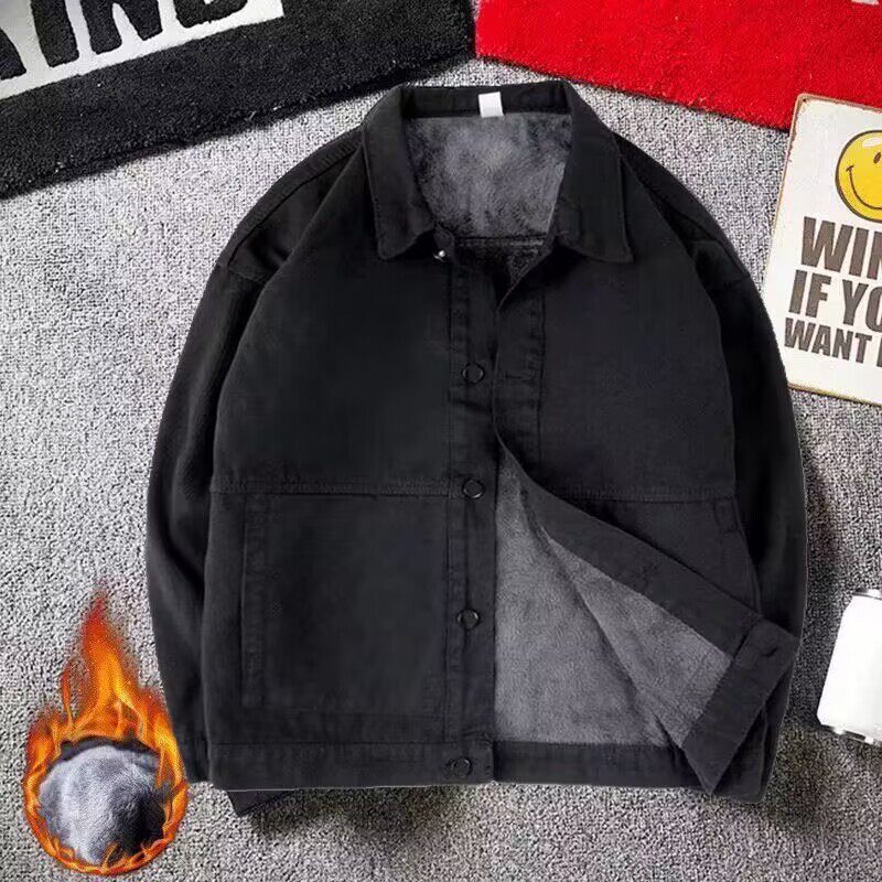 日系复古潮牌秋冬牛仔外套男时尚简约黑色潮流帅气宽松工装夹克男