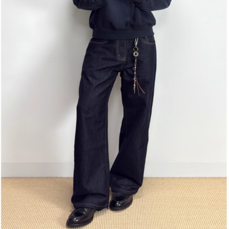 美式高街蓝色弯刀牛仔裤男女秋冬