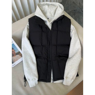 黑色美式短款立领马甲棉服男款冬季加厚保暖无袖棉衣工装坎肩外套