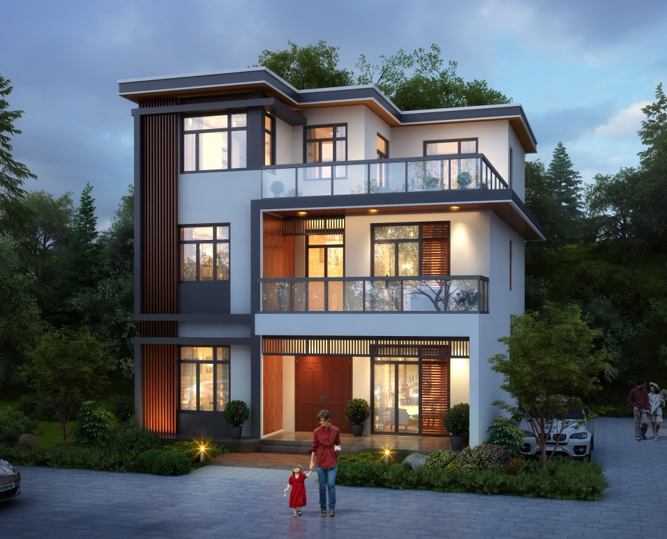 现代风格自建房别墅设计施工图效果图模型素材