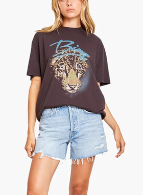 INS博主热卖北美豹纹老虎头旧洗水炒色白墨数码印舒适短袖T恤上衣