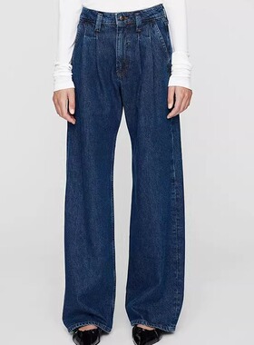 亏本清仓~~~~AB褶皱洗水炒色蓝色宽松阔腿裤女式无弹牛仔裤