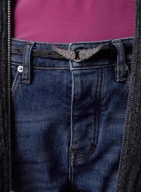 精致翅膀烫钻腰带扣 简约百搭 质感头层牛皮细腰带皮带女