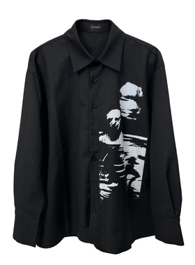 FLEE BASEMENT 休闲宽松小众简约印花黑色长款设计感上衣衬衫男女