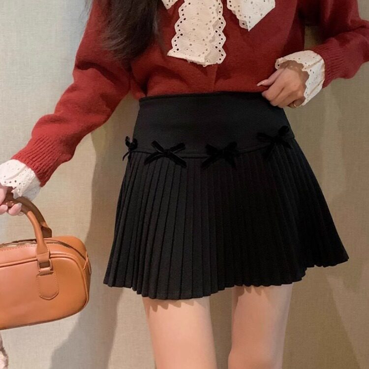 2025款蝴蝶结百叶半身裙女夏季新款风琴百褶裙甜美高腰a字短裙