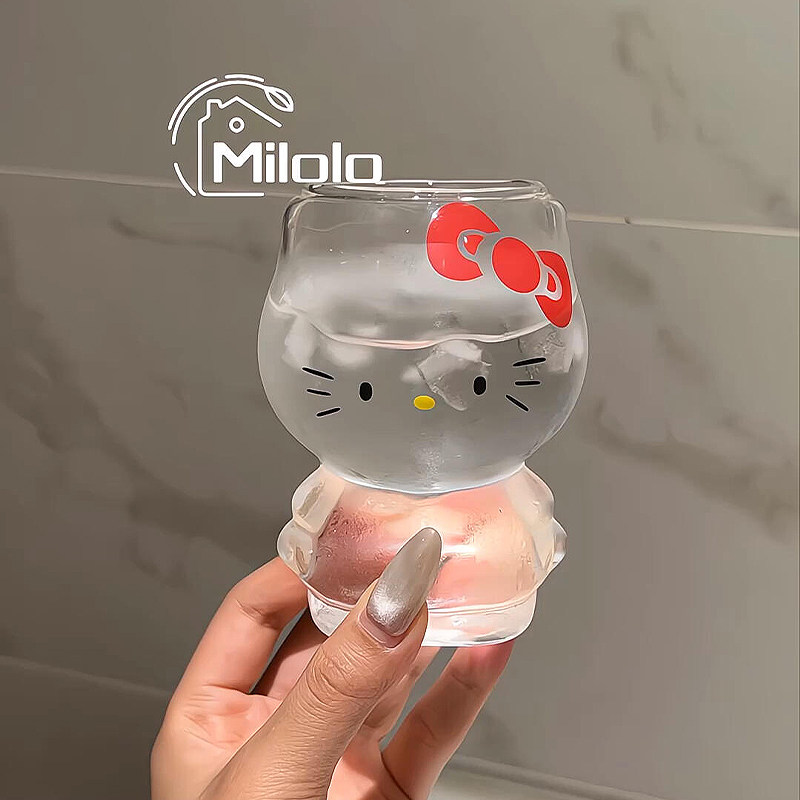 哈喽kitty水杯玻璃杯女高颜值大容量家用可爱随手杯夏冰块饮料杯图片
