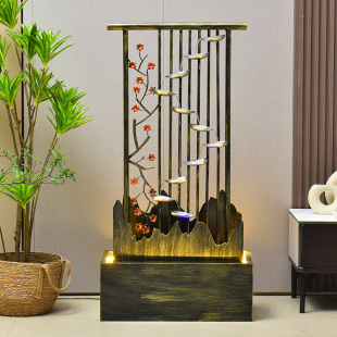 新中式屏风隔断客厅流水摆件电视柜旁落地循环流水景新居乔迁礼品