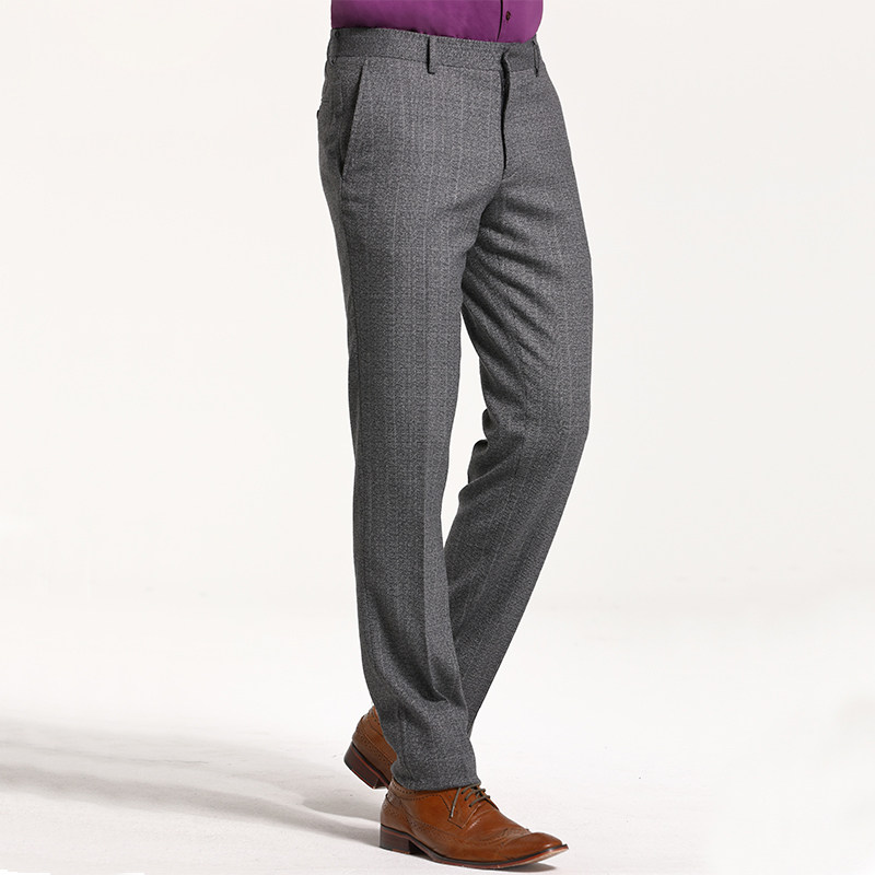 【吉家】秋冬磨毛厚款男士毛料西裤商务休闲裤舒适纯羊毛免烫