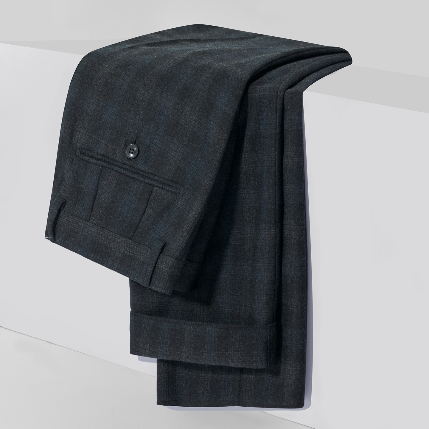 【97.5%羊毛】吉家秋冬磨毛厚款格纹宽版直筒西裤休闲男士毛料