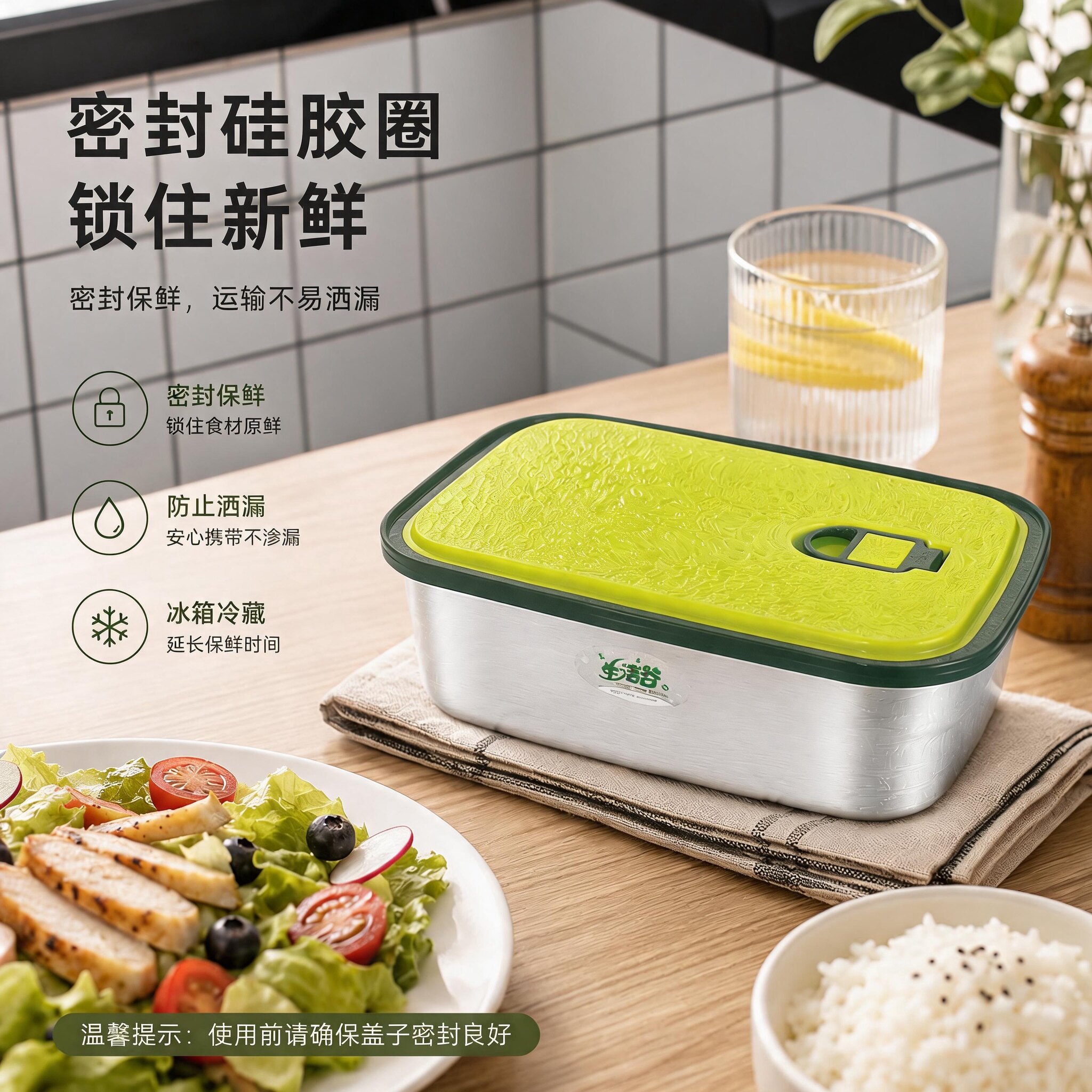 生活谷奥氏体不锈钢长方形密封盒三规格电磁电陶可用叠放冰箱冷藏